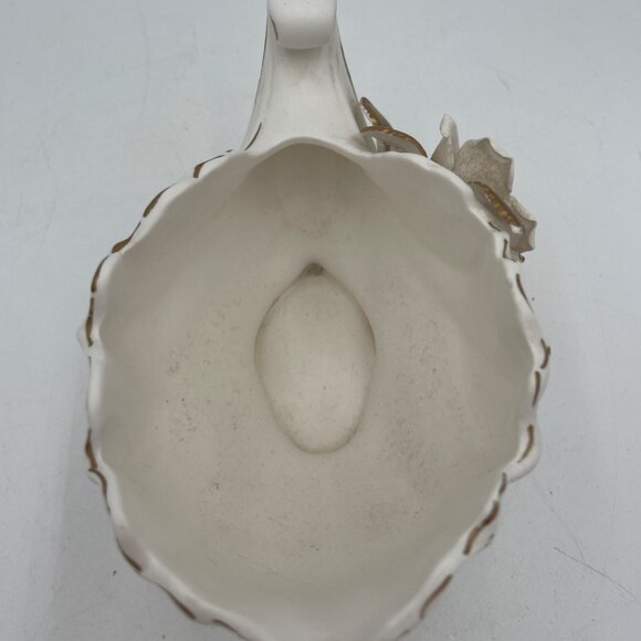 Vintage White Ceramic Bowl Vase W/ Gold Trim Rose Detailing READ - Picture 7 of 11
